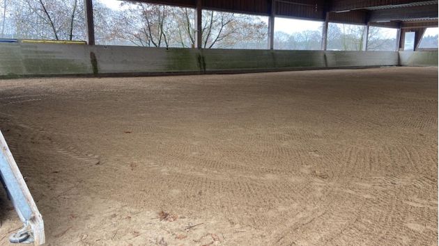 Blick in die offene Reithalle mit seinen Innenbanden